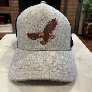 Pioneer PK Trucker Hat Gray Black Mesh Leather Eagle Patch Infinity Headwear Cap